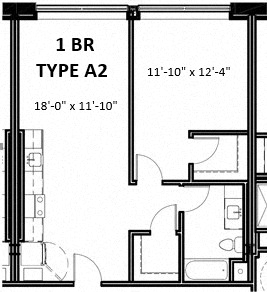 Floor plan for 1 bed, 1 bath, 758 sqft